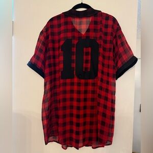 Sheer Oversized Millau Plaid Baseball Jersey Style Shirt